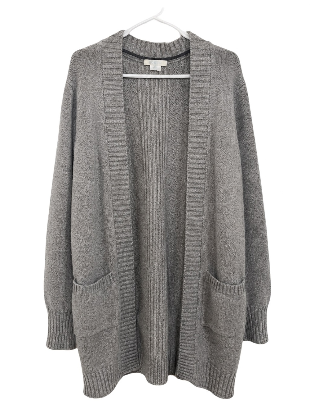 Boden Gray Open Front Cardigan Wool Cotton Blend Pocket Sweater XS